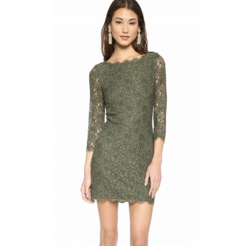 Diane von Furstenberg | Zarita Lace Dress Size 8 Olive Green Celebrity